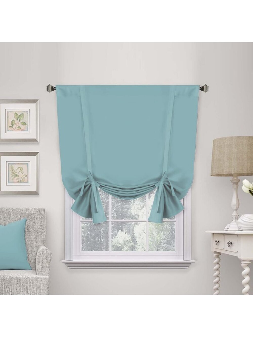 Thermal Insulated Blackout Tie Up Curtains for Small Windows - Mineral Blue